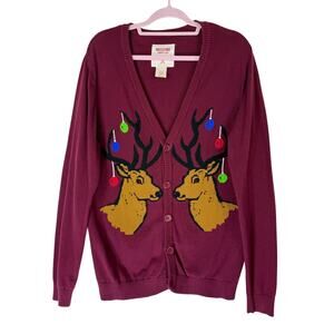 Mossimo Supply Co. Long Sleeve Burgundy Holiday Deer Cardigan Sweater Top Size M